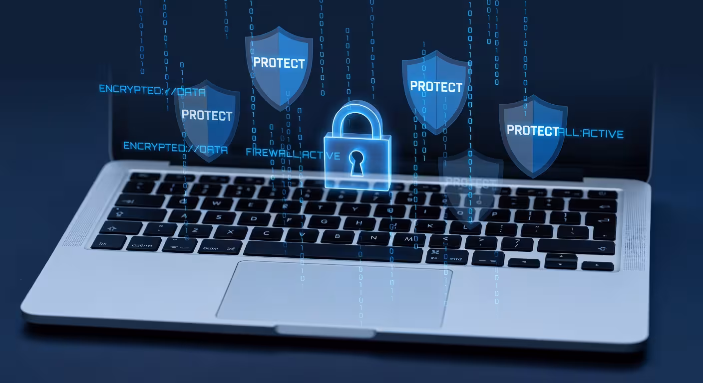 Laptop keyboard with a digital security concept overlay