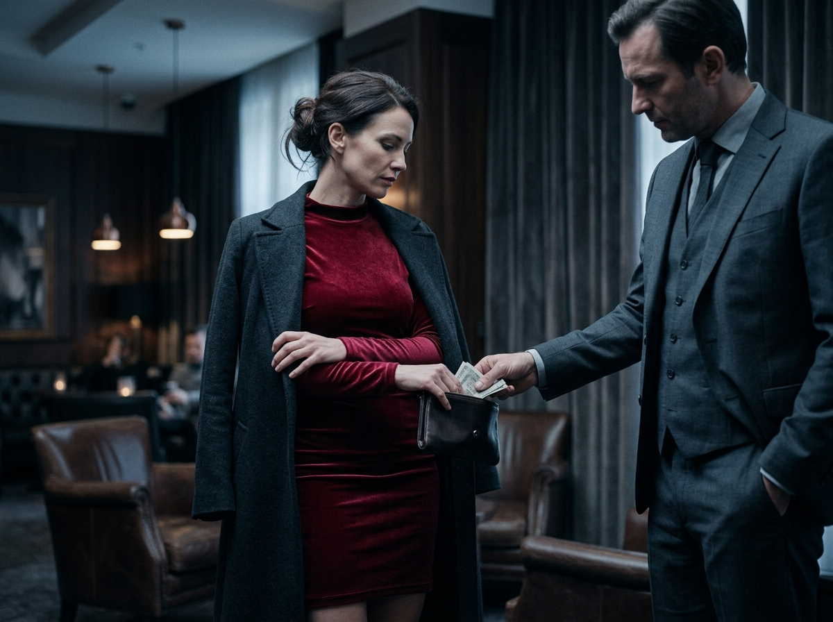 Woman receiving money from man